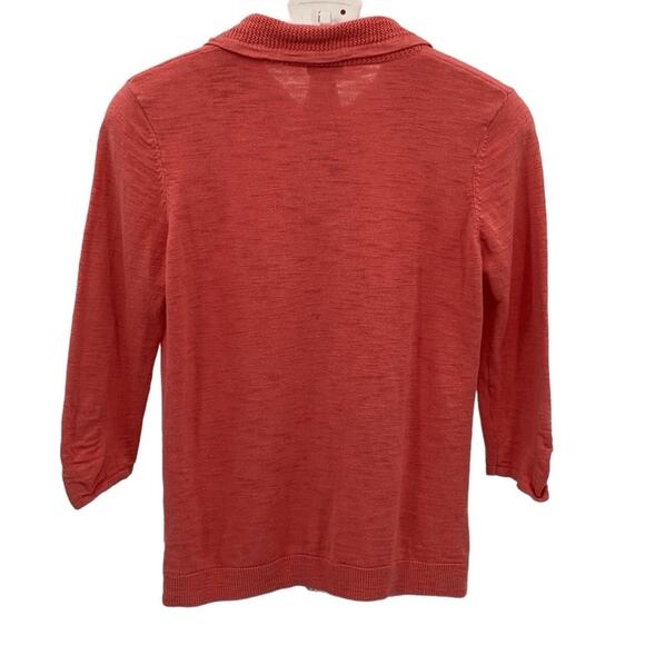 Weekends By Chico's Women's Orange Cotton Knit 3/4 Sleeve Zip-Up Cardigan Size 1 - Picture 2 of 11